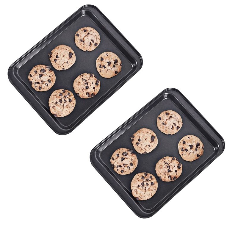 HYTK Small Baking Sheet Nonstick 9.45 X 7.09 Inch (Inner 7.5x6), 8 Inch Mini Cookie Tray Toaster Conventional Oven Pan No Warp No Rust Magnetic Bakeware for 1 to 2 person 2 Pack - Image 1